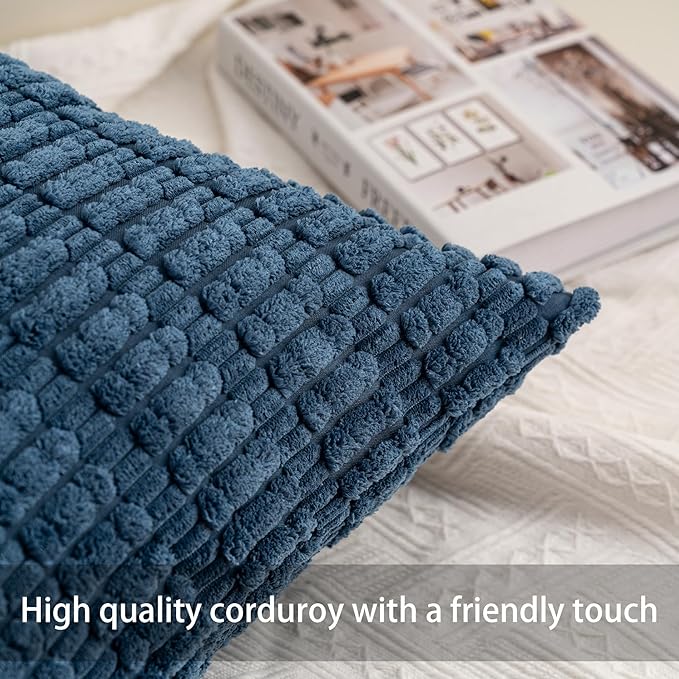 Pack of 2 Corduroy Decorative Throw Pillow Covers 22x22 Inch Soft Striped Pillow Covers Modern Farmhouse Home Decor for Sofa Living Room Couch Bed（Teal）