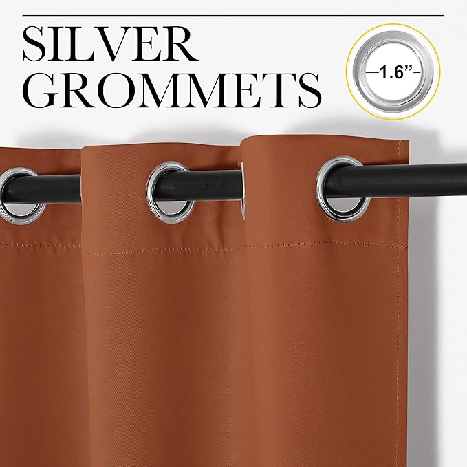 NICETOWN Burnt Orange Blackout Curtains for Sliding Door, 55 by 108, 2 Pieces, Blocking Out Sunlight Window Treatment Modern Design Grommet Curtain Panels for Dining Room