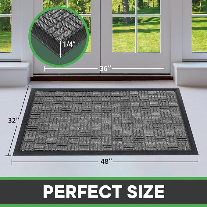 Mibao Front Door Mat, Heavy Duty Durable Welcome Mat for Outdoor Indoor, Dirt Trapper Waterproof Super Absorbent Door Mat for Entryway Outside Patio Porch, 47" x 24", Light Grey