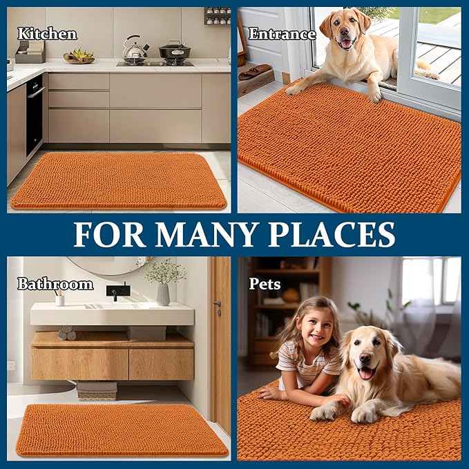 OLANLY Dog Door Mat for Muddy Paws 47x20, Absorbs Moisture and Dirt, Absorbent Non-Slip Washable Doormat, Quick Dry Chenille Mud Mat for Dogs, Entry Indoor Entryway Carpet for Inside Floor, Clay
