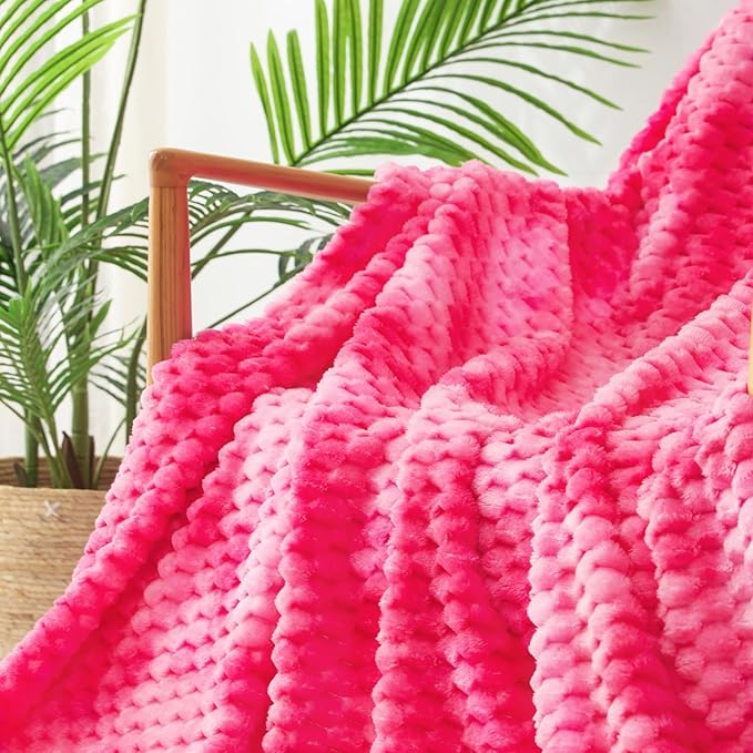 Exclusivo Mezcla Fleece Twin Blanket for Bed, Extra Large Fuzzy Tie-dye Hot Pink Bed Blankets, Soft Cozy Plush Sofa Throws for All Seasons, 90x66 Inches