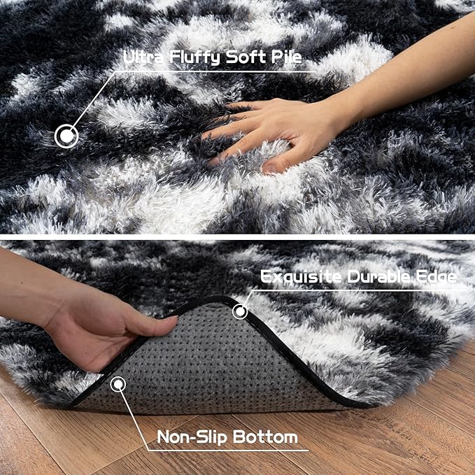 Pionblank Large Rug for Living Room 6x9 Feet, Modern Soft Shag Area Rug, Plush Fuzzy Carpet for Bedroom Girls Boys Room Home Nursery Teens Dorm Decor, Black White