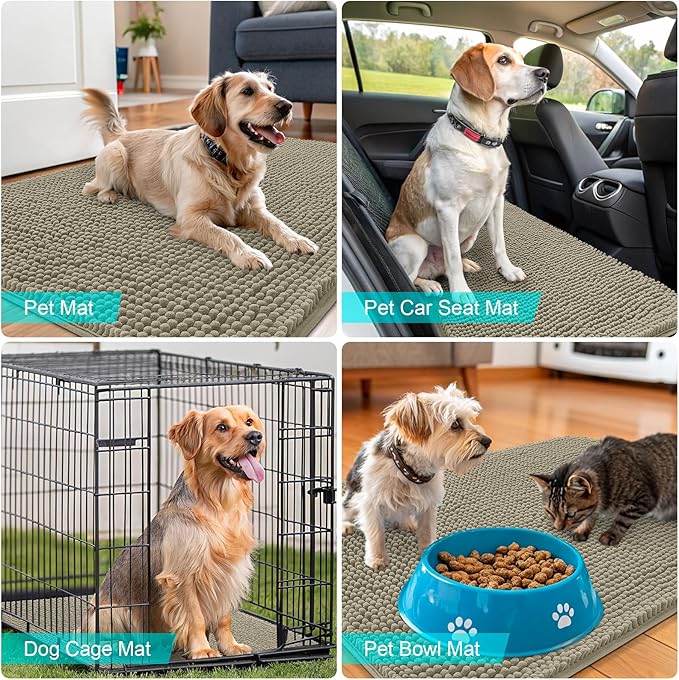OLANLY Dog Door Mat for Muddy Paws 59x20, Absorbs Moisture and Dirt, Absorbent Non-Slip Washable Doormat, Quick Dry Chenille Mud Mat, Entry Indoor Entryway Carpet for Inside Floor, Warm Taupe