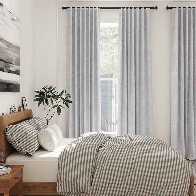 Nanspring Grey Linen Curtains 80 Inches Length for Living Room Back Tab Rod Pocket Semi Sheer Linen Drapes Muted Neutral Boho Grey Linen Textured Window Curtain for Dining Room Bedroom 52X80 Inch