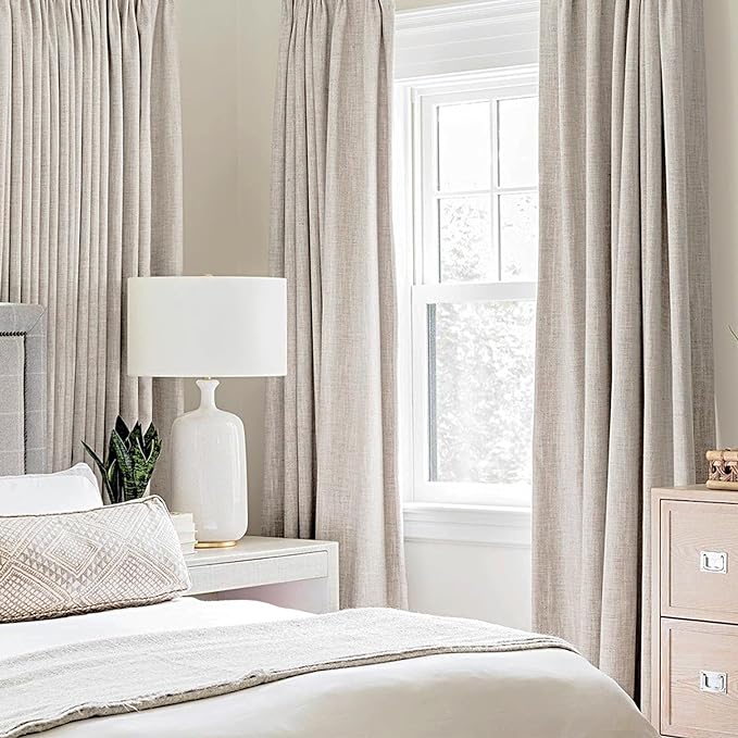 MIULEE 100% Blackout Linen Textured Curtains for Bedroom Solid Thermal Insulated Ivory Grommet Room Darkening Curtains & Drapes Luxury Decor for Living Room Nursery 52 x 63 Inch (2 Panels)