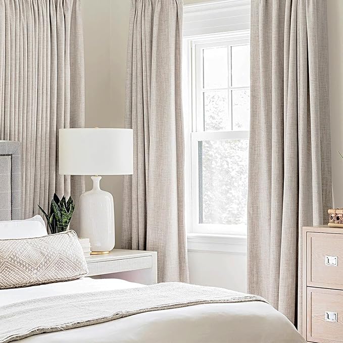 MIULEE 100% Blackout Linen Textured Curtains for Bedroom Solid Thermal Insulated Ivory Grommet Room Darkening Curtains & Drapes Luxury Decor for Living Room Nursery 42 x 63 Inch (2 Panels)