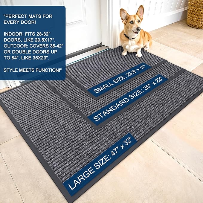 OLANLY Front Door Mat Indoor Outdoor Entrance, 2-Pack 71 x 23 Inch, Waterproof Heavy Duty Doormat, Fade Resistant, Low Profile, Easy Clean Patio Porch Welcome Floor Mats for Entry, Grey