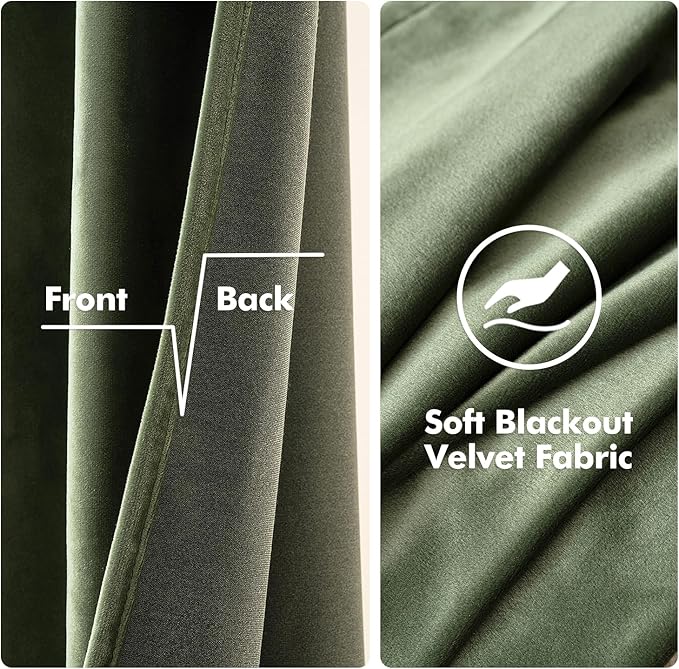 MIULEE Velvet Curtains Olive Green Elegant Grommet Curtains Thermal Insulated Soundproof Room Darkening Curtains/Drapes for Classical Living Room Bedroom Decor 52 x 63 Inch Set of 2