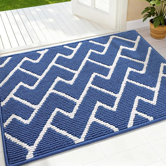 OLANLY Front Door Mat, Non-Slip Rubber Backing, Dirt Resistant and Absorbent, Washable, Easy to Clean Low-Profile Indoor Doormat for Back Door, Entryway, Inside Entrance, 32x20, Navy
