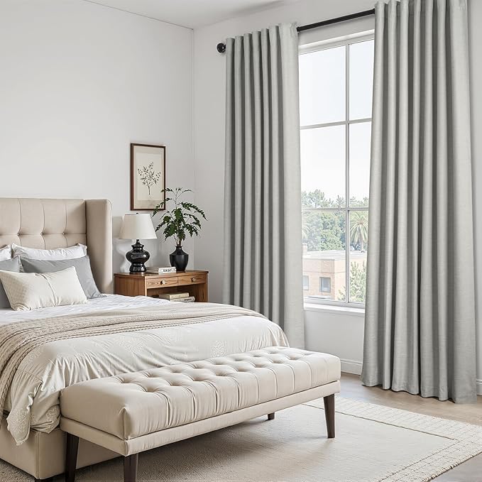 Topfinel Grey Linen Blackout Curtains 90 Inches Long for Bedroom Living Room 100% Black Out Thermal Insulated Ring Hooks Back Tab Room Darkening Pleated Drapes Dark Gray 90 Inch Curtain 2 Panels