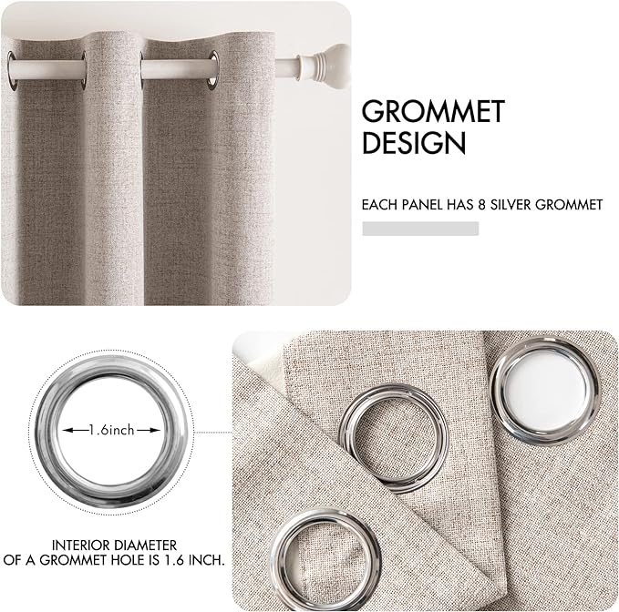 MIULEE Linen Texture Curtains for Bedroom Solid 100% Blackout Thermal Insulated Khaki Curtains Grommet Room Darkening Drapes for Living Room Nursery 52x108 Inch (2 Panels)