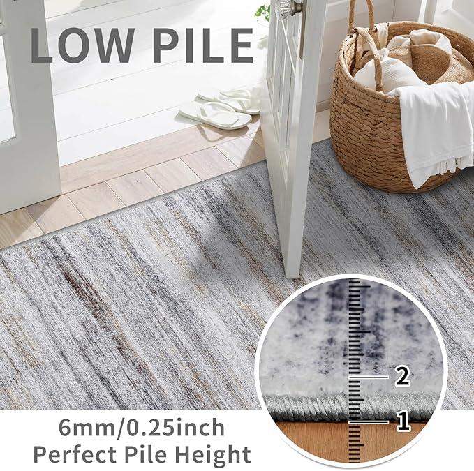 5x7 Area Rug for Living Room: Non-Slip Washable Rugs for Dining Room Bedroom Study Home Office - Easy-to-Clean Stain and Water Resistant Carpet - Soft Low-Pile Mat Beige Grey