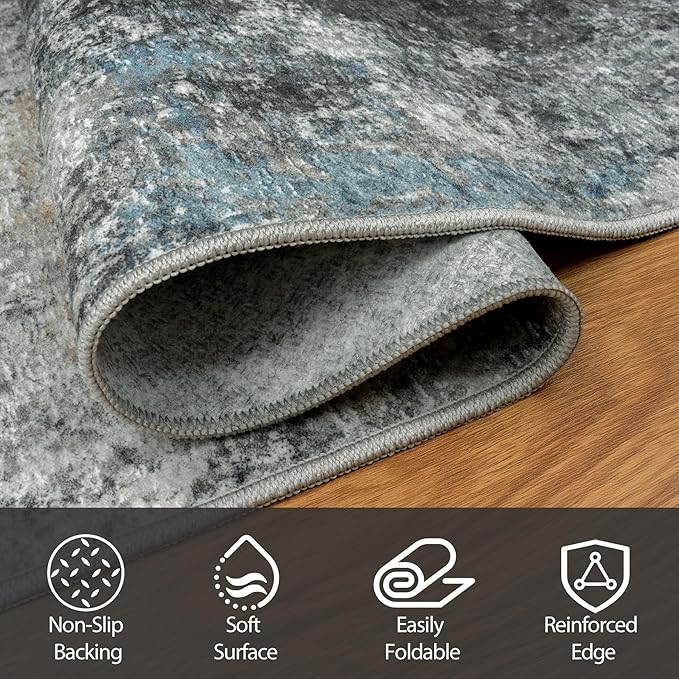 8x10 Area Rugs for Living Room Rug Washable: Abstract Large Rug for Dining Room Bedroom Carpet Non Slip 8 by 10 Indoor Modern Nursery Home Office Black Gold