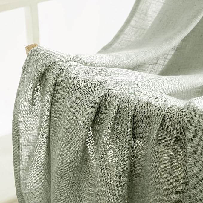 MIULEE Sage Linen Curtains 54 Inch Length 2 Panels for Bedroom Living Room,Green Soft Thick Linen Textured Short Window Drapes Semi Sheer Light Filtering Back Tab Rod Pocket Burlap Look Decor