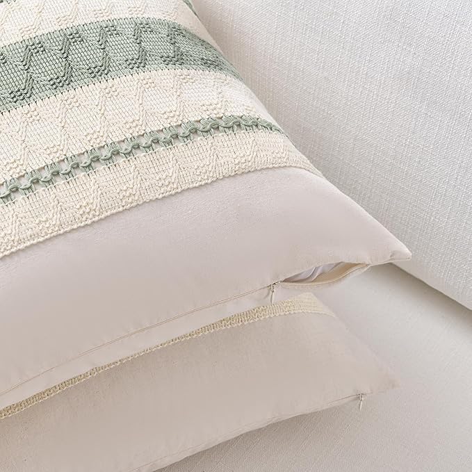 Fancy Homi Set of 1 Sage Green Boho Decorative Throw Pillow Covers 20x20 Inch for Living Room Bedroom Couch Bed Indoors, Rustic Retro Cushion Case, Bohemian Room Home Decor
