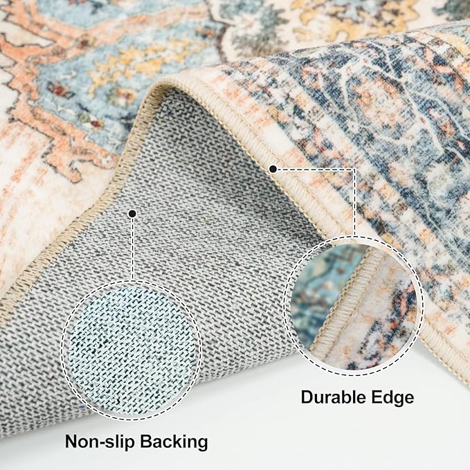 TOPRUUG Washable 2x8 Hallway Runner Rug: Non-Slip Low-Pile Rugs for Kitchen Bedroom Beside Bathroom Ultra Thin Soft Easy Clean for Hardwood Floors & High Traffic Areas (Blue, 2X8)