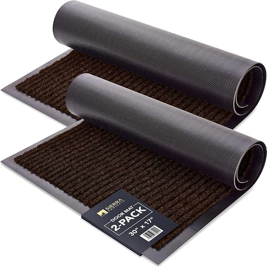 Sierra Concepts Front Door Mat Welcome Floor Mats - Entryway Indoor Outdoor Entrance Doormat, Patio, Porch, Muddy Shoe, Inside Outside Low Profile, 30x17 inches, 2-Pack Dark Brown