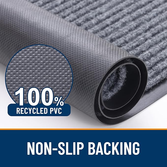 OLANLY Front Door Mat Indoor Outdoor Entrance, Waterproof Heavy Duty Doormat, Fade Resistant, Low Profile, Easy Clean Patio Porch Welcome Floor Mats for Entry, 59x23, Light Gray
