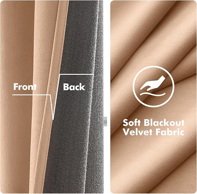 MIULEE Velvet Curtains Blush Beige Elegant Grommet Thermal Insulated Soundproof Room Darkening Curtains/Drapes for Classical Living Room Bedroom Decor 52 x 96 Inch Set of 2