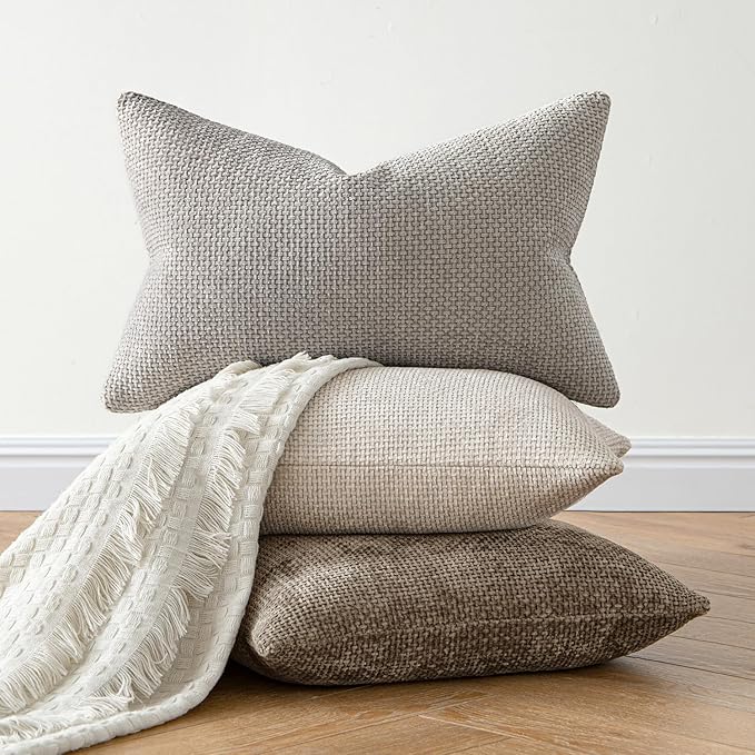 MIULEE Pack of 2 Couch Throw Pillow Covers 16x16 Inch Neutral Khaki Modern Boho Accent Decorative Pillow Covers Soft Chenille Farmhouse Cushion Covers for Home Decor Bed Sofa Living Room