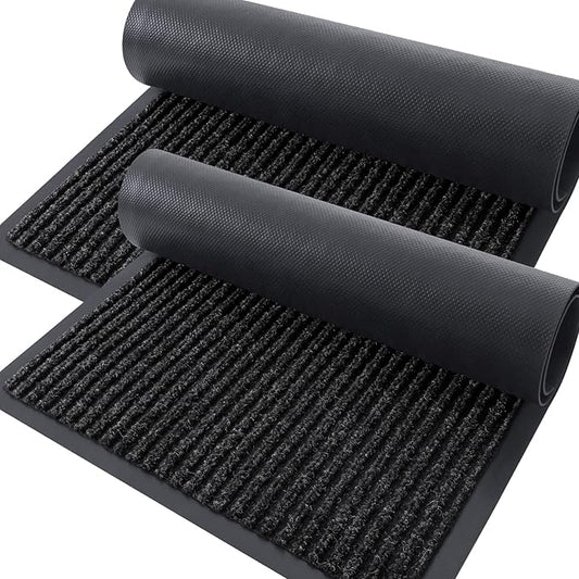 OLANLY Front Door Mat Indoor Outdoor Entrance, 2-Pack 71 x 23 Inch, Waterproof Heavy Duty Doormat, Fade Resistant, Low Profile, Easy Clean Patio Porch Welcome Floor Mats for Entry, Off-Black