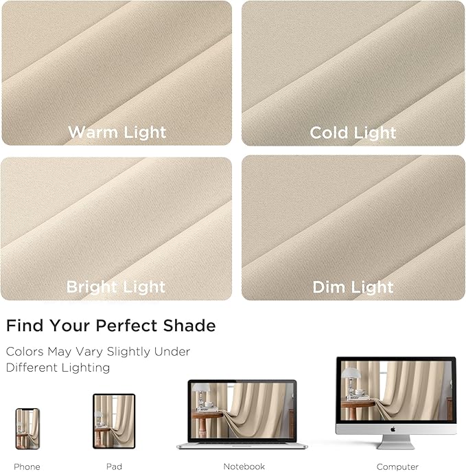 CUCRAF Light Beige Blackout Curtains 96 inch Length 2 Panels Set, Rod Pocket Room Darkening Drapes for Bedroom Living Room, Insulated Thermal Light Blocking Window Curtain (W52 x L96 Inch)