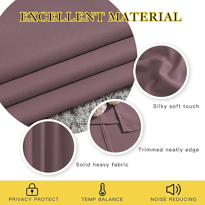 NICETOWN Blackout Small Window Curtains 54 inches Length - Thermal Insulated Solid Grommet Voice & Light Reducing Room Darkening Drapes for Kitchen/Nursery, Dry Rose, 2 Panels, W52 x L54