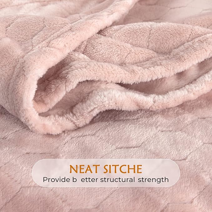 TOONOW Fleece Blanket Textured Fuzzy Plush Throw Blanket Twin Size 60" x 80", Super Soft Fluffy Bed Blanket Geometric Pattern Comfy Microfiber Flannel Blankets for Couch, Bed, Sofa, Light Pink