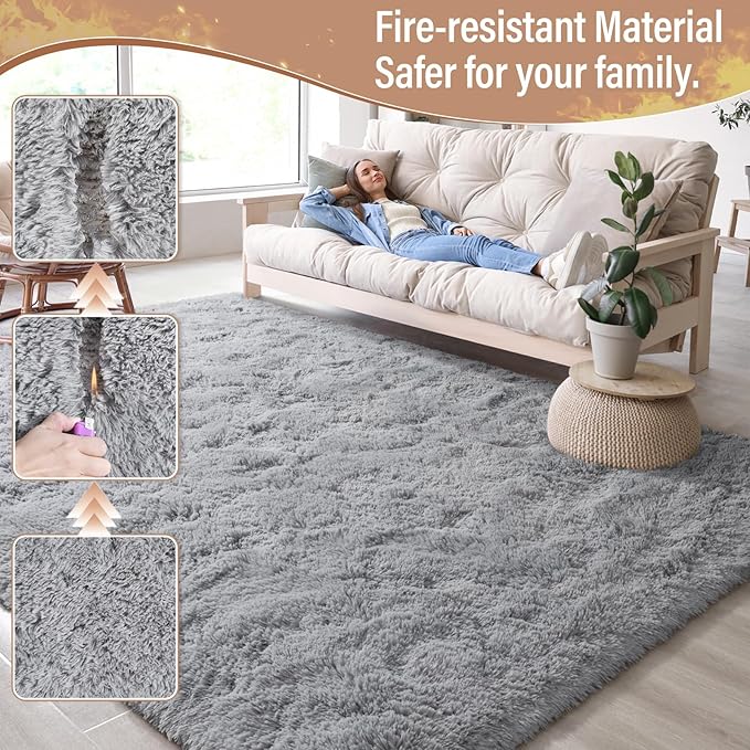LOCHAS Ultra Soft Indoor Modern Area Rugs Fluffy Living Room Carpets for Children Bedroom Home Decor Nursery Rug 5.3x7.5 Feet, Gray
