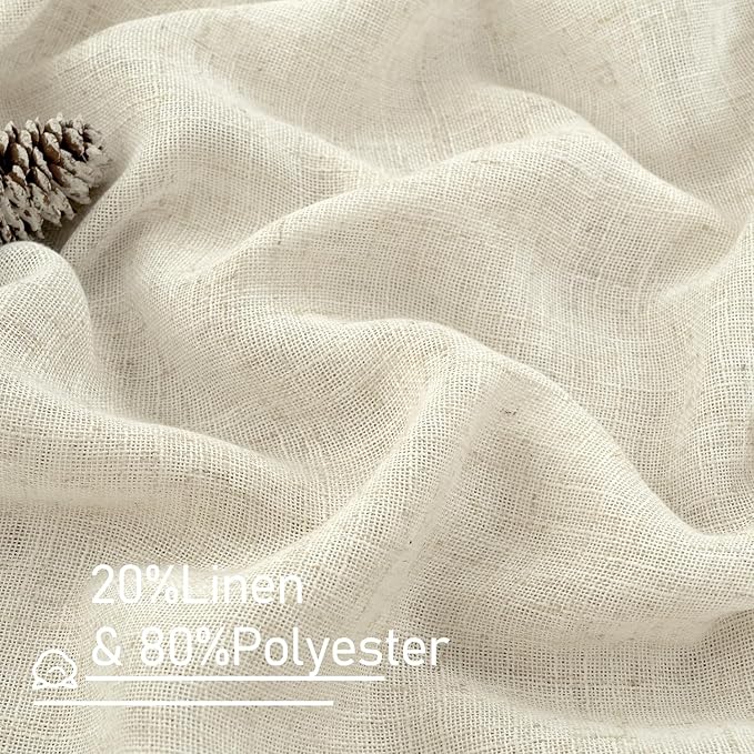 LAMIT 102 inch Long Linen Curtains 2 Panels for Living Room, Natural Cream Ivory Light Filtering Semi Sheer Linen Curtains Back Tab and Rod Pocket Neutral Drapes for Bedroom/Farmhouse, 52 x 102 Inch