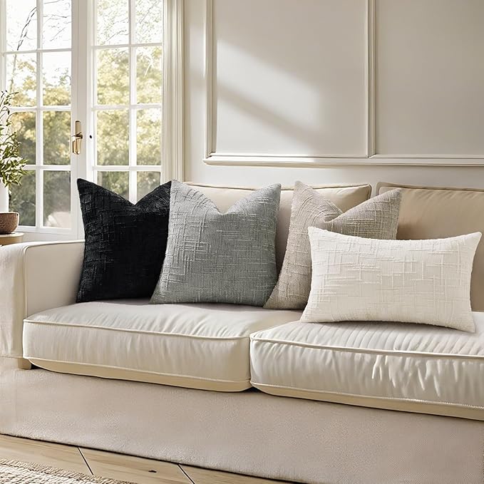 decorUhome Neutral Grey Chenille Euro Sham Throw Pillow Covers 24x24 Set of 2 Textured Soft Cozy Slubby Couch Pillow Covers Modern Farmhouse Boho Decorative Pillow Cases for Bed Sofa Living Room
