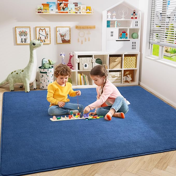 Amearea Large Modern Area Rugs for Bedroom Living Room, 5x8 Feet Blue Thickened Memory Foam Rug, Fluffy Indoor Washable Rugs Non Slip Minimalist Carpet for Boys Girls Dorm Nursery Room Decor