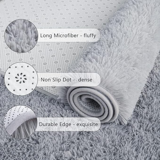 Chicrug Soft Runner Rugs for Bedroom Living Room Plush Fluffy Rug 3x8 Feet, Shag Furry Area Rug Carpet Non Shedding for Nursery Children Kids Girls Room Home Decorative, Grey