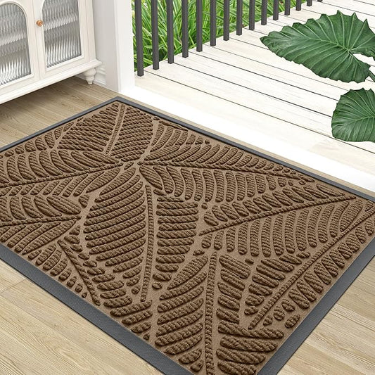 Colorxy Waterproof Doormat, Sturdy Natural Rubber Front Indoor Mat, Non Slip Low Profile Outdoor Door Mat, Stain and Fade Resistant Floor Mats, Easy Clean Patio Entry Mat, 48''x32'', Light Brown