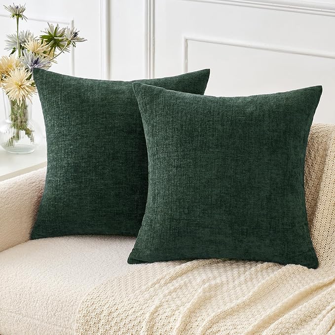 MIULEE Pack of 2 Green Throw Pillow Covers 20x20 Inch Soft Chenille Pillow Covers for Sofa Living Room Couch Solid Dyed Cases
