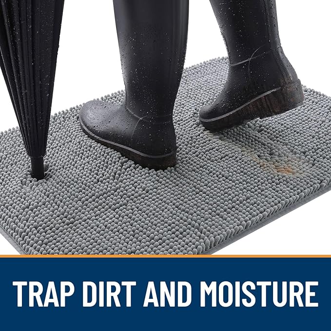 OLANLY Dog Door Mat for Muddy Paws 59x20, Absorbs Moisture and Dirt, Absorbent Non-Slip Washable Doormat, Quick Dry Chenille Mud Mat for Dogs, Entry Indoor Entryway Carpet for Inside Floor, Grey