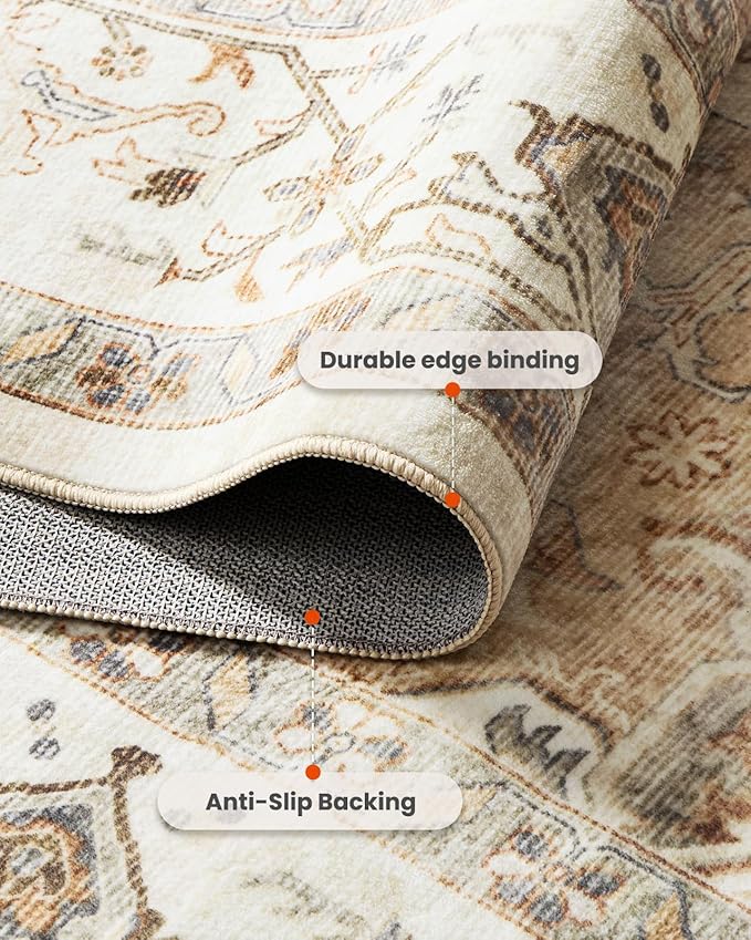 AMADA HOMEFURNISHING 3x5 Washable Area Rug, Low-Profile Entryway Rug with Non-Slip Backing & Durable Edge Binding, Vintage Rugs for Bedroom, Entryway & Kitchen