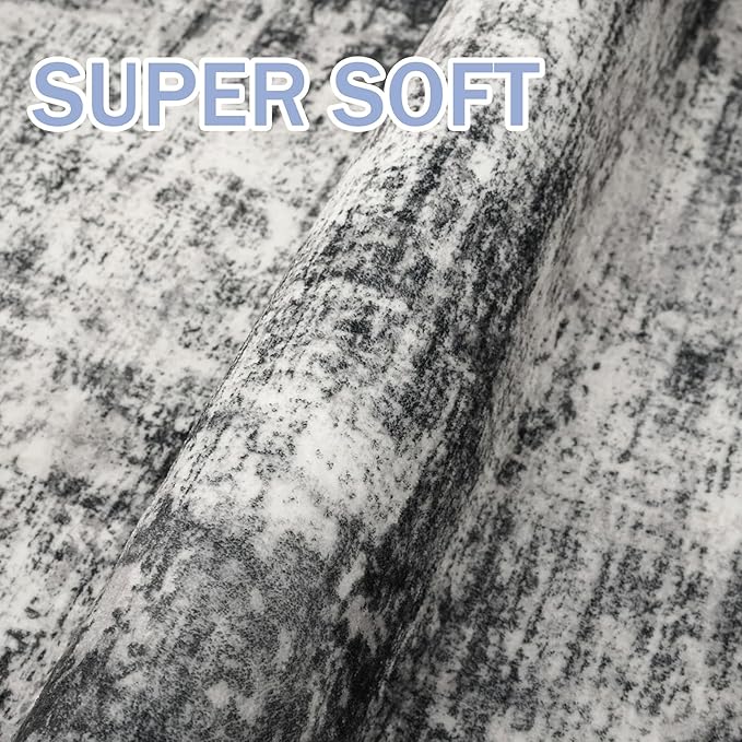 IOHOUZE Small Abstract Area Rug 2x3 Ft Entryway Rugs Washable Door Mat Indoor Entrance, Rubber Backed Throw Rugs, Printed Faux Wool Non Slip Floor Carpet for Foyer Front Door Sink, Black Grey