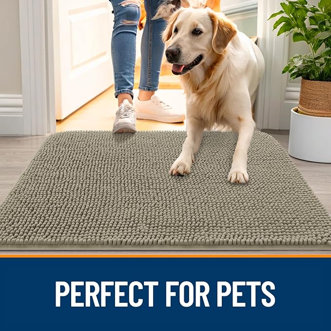 OLANLY Dog Door Mat for Muddy Paws 70x24, Absorbs Moisture and Dirt, Absorbent Non-Slip Washable Doormat, Quick Dry Chenille Mud Mat, Entry Indoor Entryway Carpet for Inside Floor, Warm Taupe