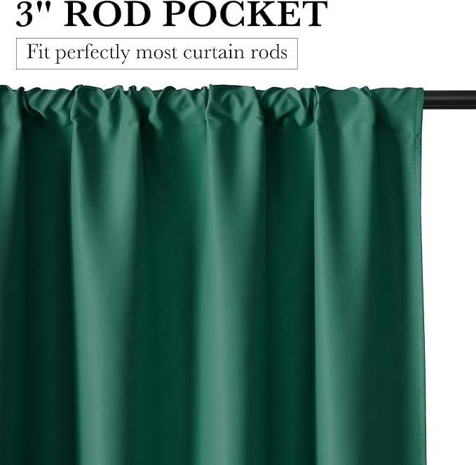 RYB HOME 100% Blackout Short Curtains for Small Window, Thermal Insulated Total Room Darkening Noise Reducing Curtains for Kitchen Bathroom Basement, 52 inches Wide by 36 inches Long, Dark Green