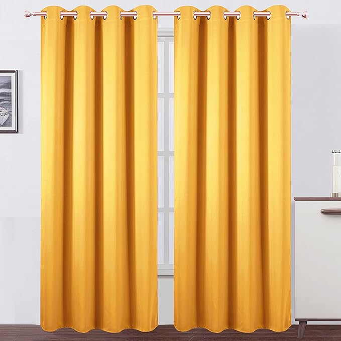 LEMOMO Blackout Curtains 66 x 95 inch/Yellow Curtains Set of 2 Panels/Thermal Insulated Room Darkening Bedroom Curtains