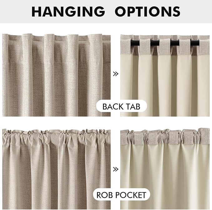 MIULEE 100% Blackout Linen Curtains for Bedroom, Taupe Solid Luxury Decor Thermal Insulation Room Darkening Drapes for Living Room Nursery Back Tab Rod Pocket 42 x 84 Inches, 2 Panels