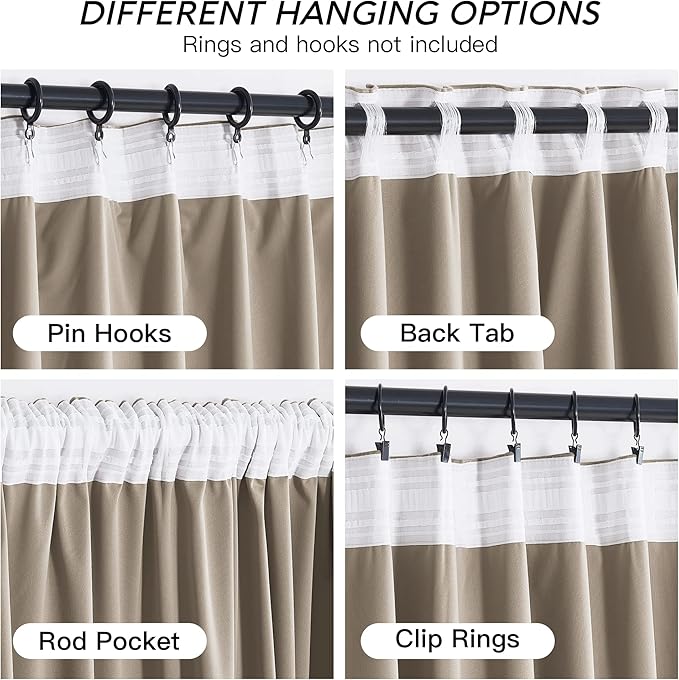 RYB HOME Camel Beige Velvet Curtains with Hook Tape, Thermal Insulated Privacy Protect Decorative Drapes for Home Theater, W 62 x L 84 inches, 2 Panels Set