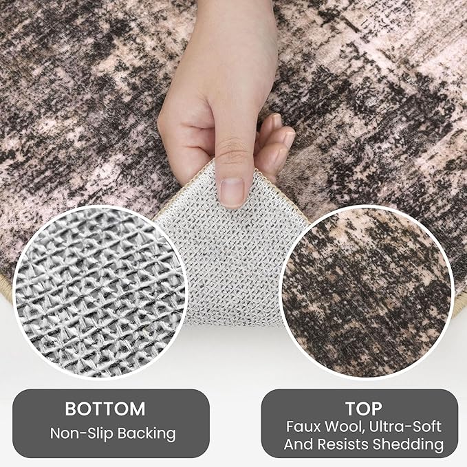 IOHOUZE Abstract Runner Rug 3x18 Ft Washable Runners for Hallways, Non Slip Kitchen Runner Printed Faux Wool Entryway Runner Indoor, Modern Abstract Floor Carpet for Hall Stair, Brown/Rust