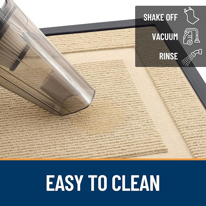 OLANLY Front Door Mat Indoor Outdoor Entrance, Waterproof All-Season, All-Weather Doormat, Sturdy Natural Rubber, Fade Resistant, Low Profile, Easy Clean Patio Porch Entryway Mat, 59x40, Beige