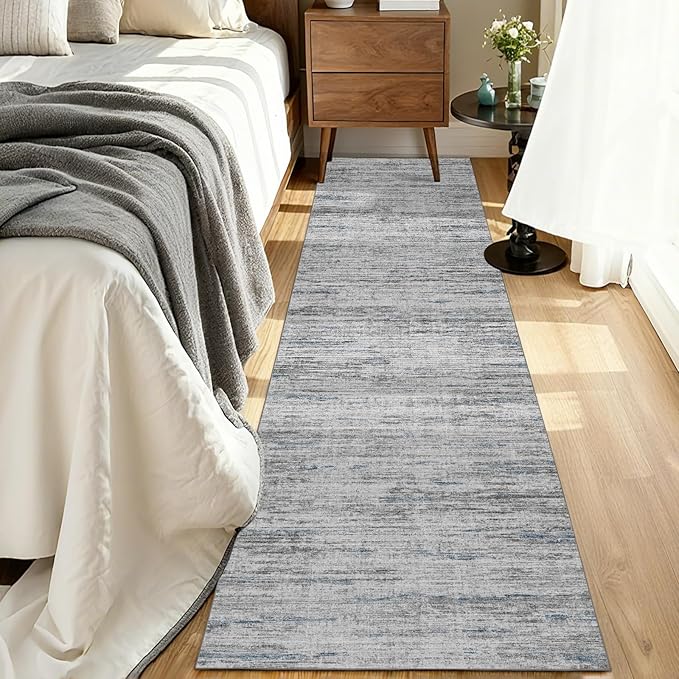 2x5 Washable Runner Rugs，Modern Abstract Rug Runner,Ultra-Thin Kitchen Runner Rug Non-Slip Backing Entryway Runners,Bathroom Carpet for Hallways,Bedroom，Laundry Room（Blue/Grey,2' x 5' ）