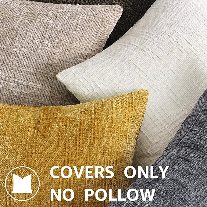 decorUhome Summer Mustard Yellow Chenille Euro Sham Throw Pillow Covers 26x26 Set of 2 Textured Cozy Slubby Couch Pillow Covers Modern Farmhouse Boho Decorative Pillow Cases for Bed Sofa Living Room