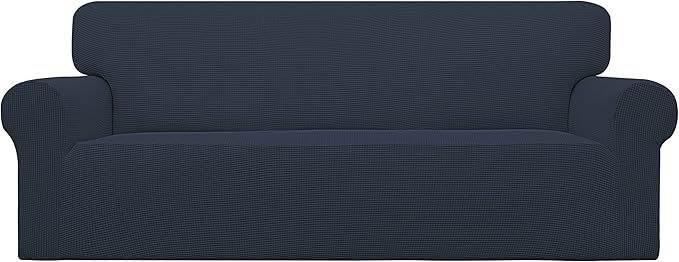 Easy-Going Stretch Oversized Sofa Slipcover 1-Piece Sofa Cover Furniture Protector Couch Soft with Elastic Bottom for Kids, Polyester Spandex Jacquard Fabric Small Checks Dark Blue