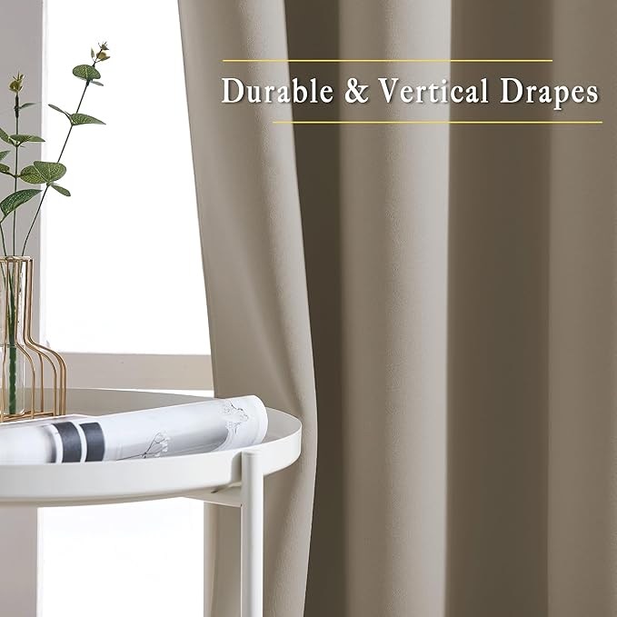 NICETOWN Taupe Blackout Curtains for Living Room, Grommet Thermal Insulated Room Darkening Window Treatments Sound Proof Drapes for Bedroom/Boys Room, 2 Panels, W52 x L90