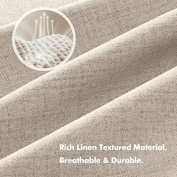 MIULEE 100% Blackout Linen Curtains for Bedroom, Natural Solid Luxury Decor Thermal Insulation Room Darkening Drapes for Living Room Nursery Back Tab Rod Pocket 42 x 96 Inches, 2 Panels